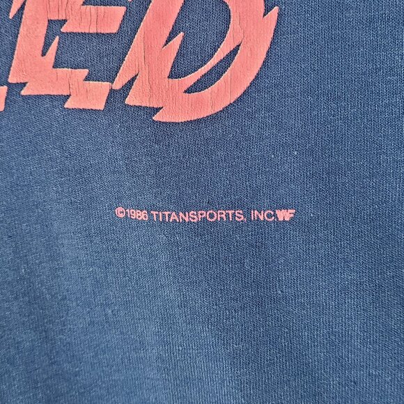 Vintage 1986 Titan Sports WWF Hulk Hogan "Hulkasized" Blue XL Single Stitch Tee - Picture 3 of 7